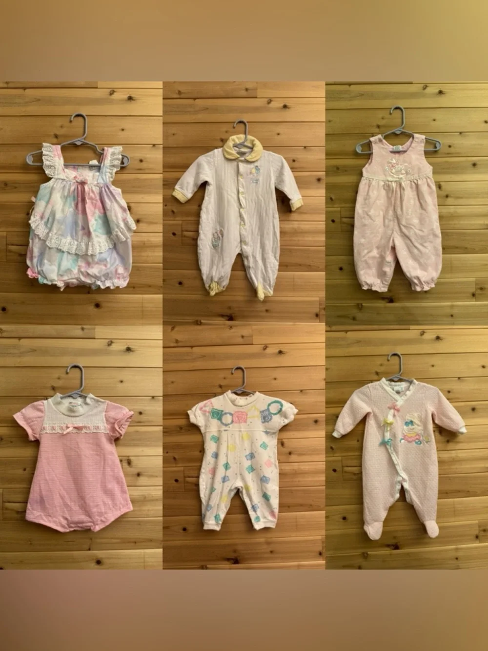 Vintage Bundle 6-9 Months Floral Lace Corduroy Ruffle Footie Onesies Romper